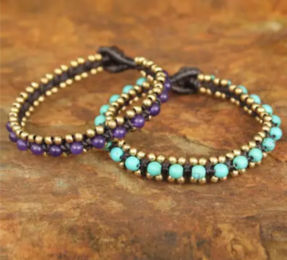 Handmade Gemstone Macrame Bracelet with Serpentine Leather 950