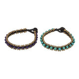 2 Handmade Purple Quartz, Blue Resin and Brass Bead Bracelets, Bracelet - simple to stunning