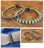 2 Handmade Purple Quartz, Blue Resin and Brass Bead Bracelets, Bracelet - simple to stunning