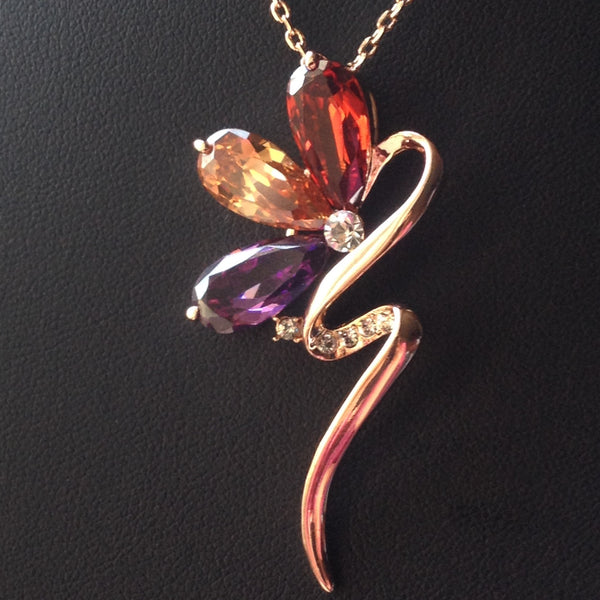 Unique Design - 18ct Rose Gold Plated Crystal and Diamante Abstract Pendant Necklace, Necklace - simple to stunning