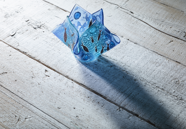 Jo Downs Handmade Blue Fish Candle Holder, glassware - simple to stunning