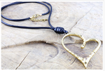 Large gold heart leather Necklace, Necklace - simple to stunning