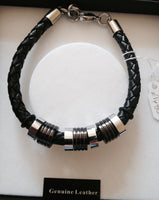 Mens Black Leather and stainless Steel Beads Bracelet, Bracelet - simple to stunning