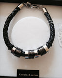 Mens Black Leather and stainless Steel Beads Bracelet, Bracelet - simple to stunning