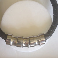 Mens Black Leather Bracelet with 7 Chunky Stainless Steel Beads, Bracelet - simple to stunning