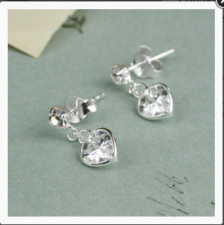Diamante and Heart Drop Earrings, Earrings - simple to stunning