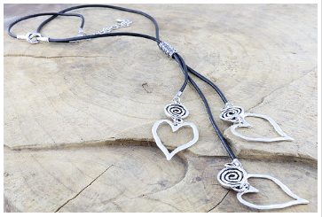 Cascade of hearts and swirls leather and silver necklace, Necklace - simple to stunning