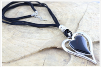 Unique Multi strand suede necklace with silver and black heart, Necklace - simple to stunning