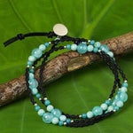 Handmade Gemstones Macrame Bracelet with Serpentine Leather 950 Silver Beads, Bracelet - simple to stunning