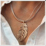 Rose Gold Feather and gold Leather Necklace, Necklace - simple to stunning