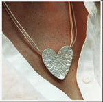 Textured Heart Necklace on Gold Leather., Necklace - simple to stunning